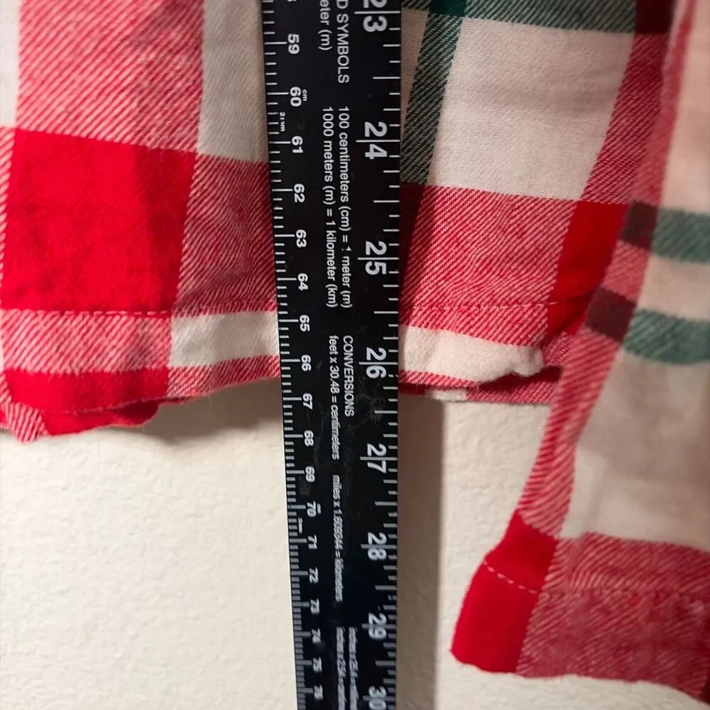 Old Navy Pajama Top Women's Small Tall Green Red Christmas Plaid Flannel